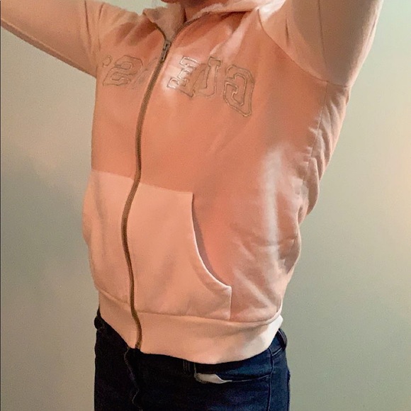 Fuzzy Pink guess sweater with hood! - Picture 5 of 6
